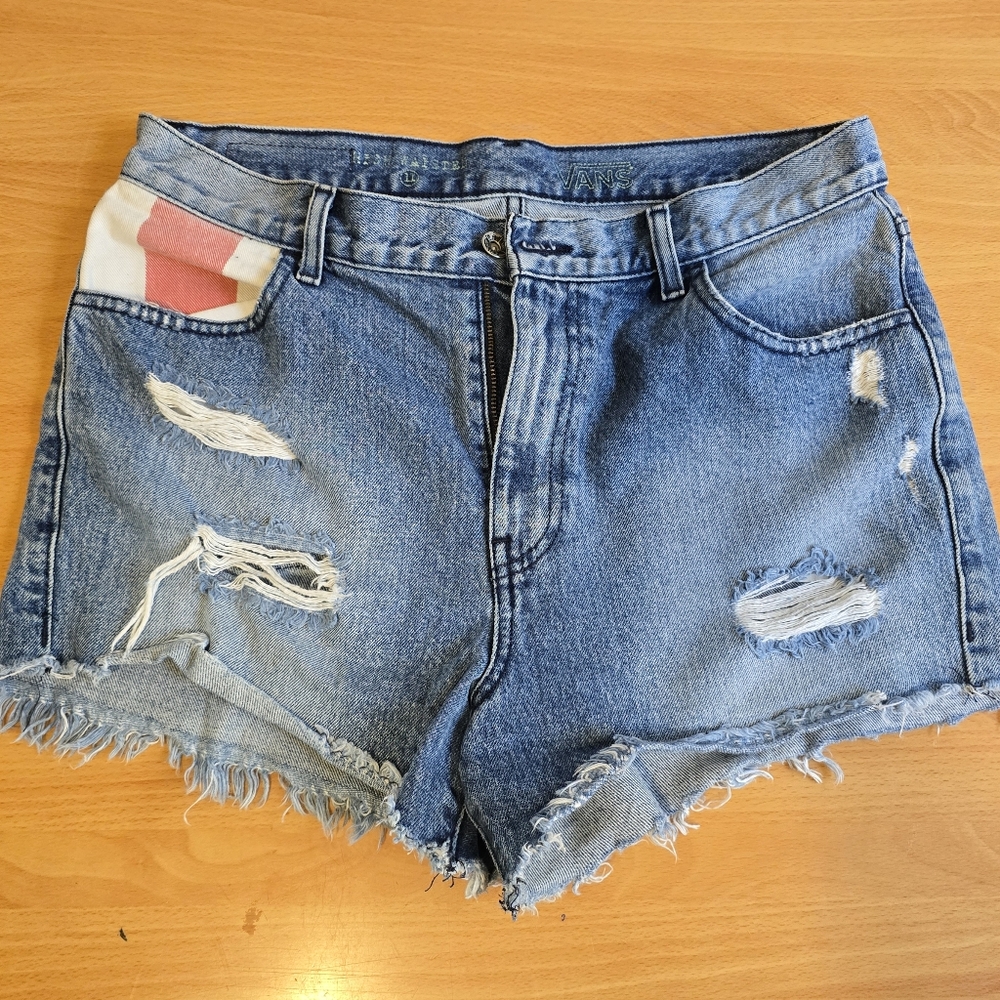 Vans Jean Shorts with Red Accent